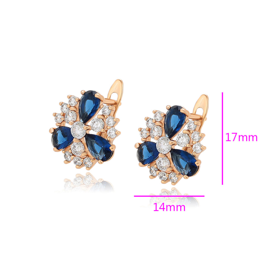 Pendientes de Aleación Bañado en Oro con Cristal Emporia® Azul y Cristal Emporia® Blanco