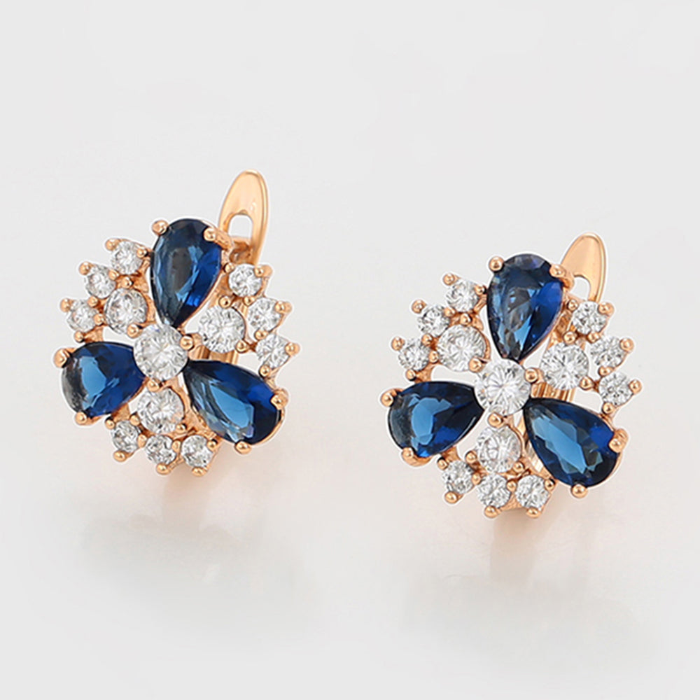 Pendientes de Aleación Bañado en Oro con Cristal Emporia® Azul y Cristal Emporia® Blanco 3 