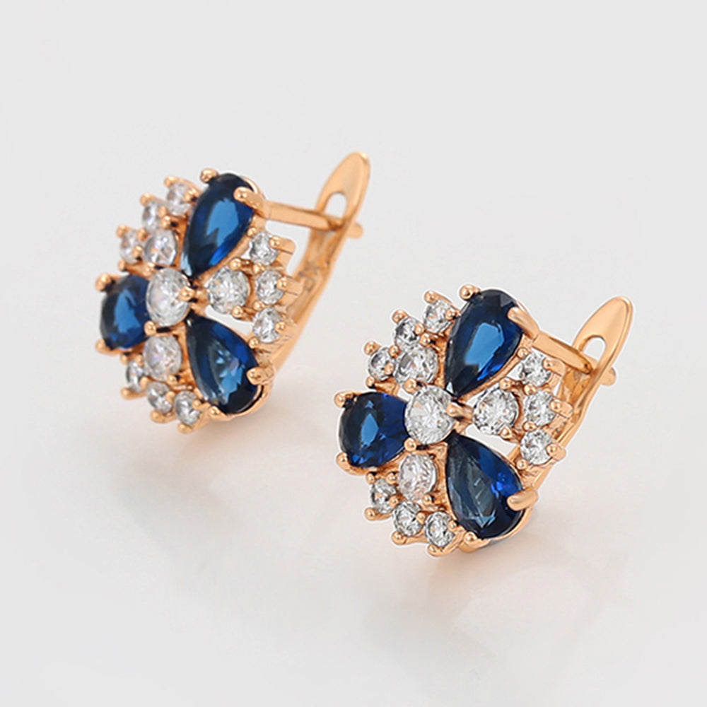 Pendientes de Aleación Bañado en Oro con Cristal Emporia® Azul y Cristal Emporia® Blanco