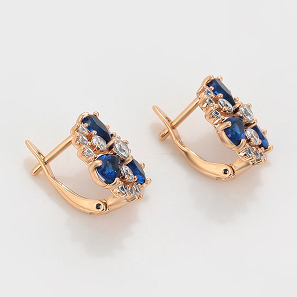 Pendientes de Aleación Bañado en Oro con Cristal Emporia® Azul y Cristal Emporia® Blanco