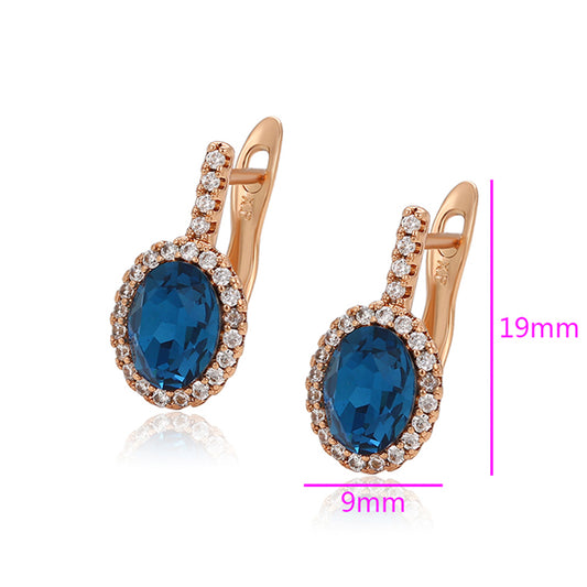 Pendientes de Aleación Bañado en Oro con Cristal Emporia® Azul y Cristal Emporia® Blanco