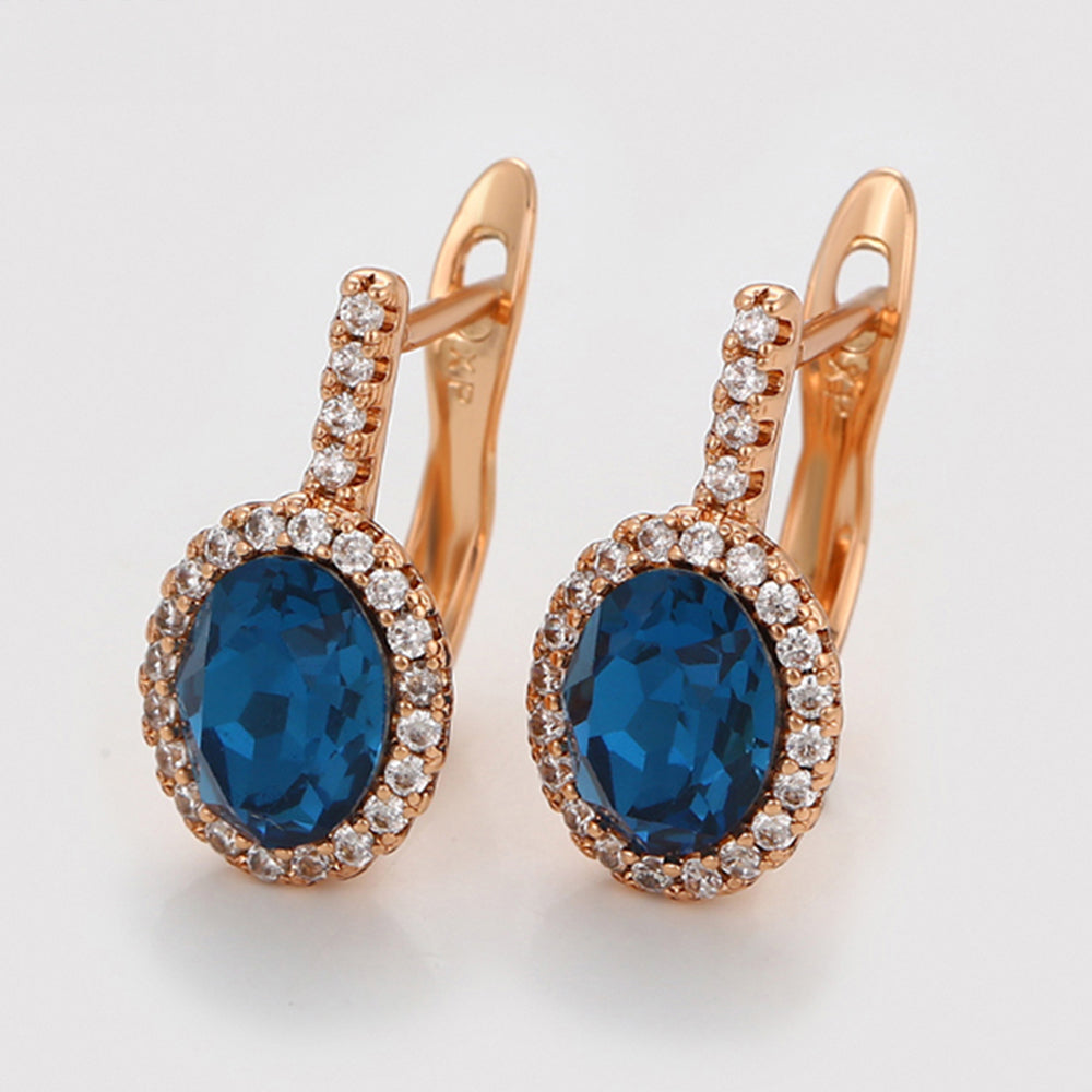 Pendientes de Aleación Bañado en Oro con Cristal Emporia® Azul y Cristal Emporia® Blanco 4 