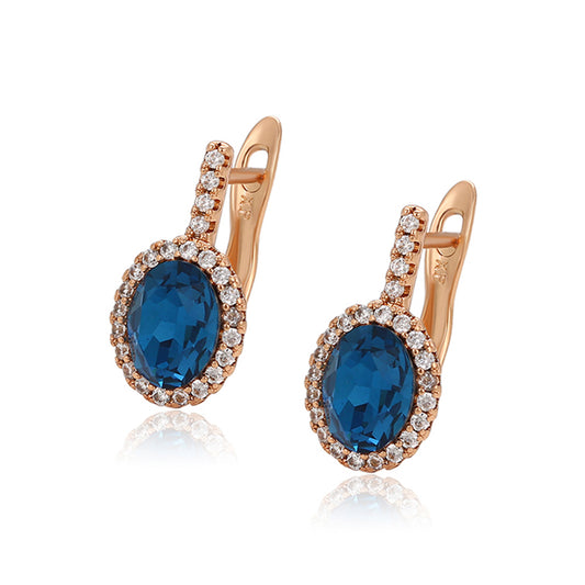 Pendientes de Aleación Bañado en Oro con Cristal Emporia® Azul y Cristal Emporia® Blanco