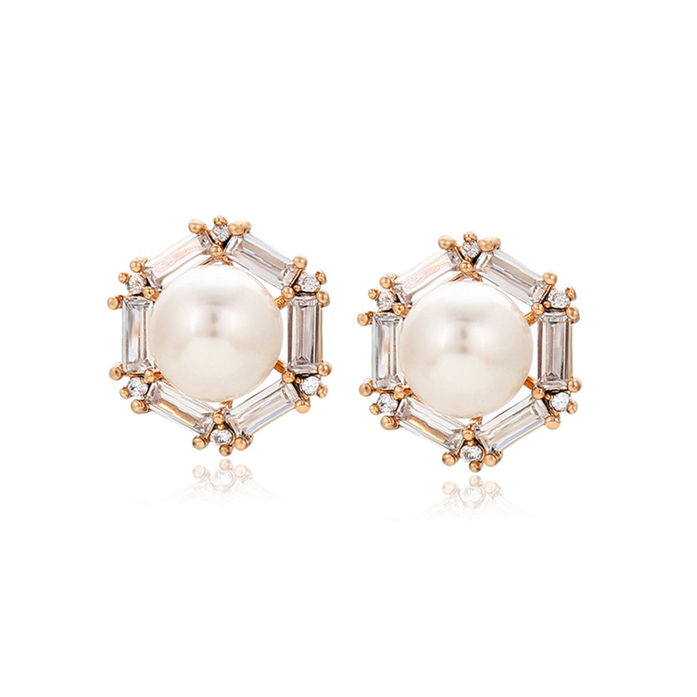 Pendientes de Aleación Bañado en Oro con Perla de cristal y Cristal Emporia® Blanco 1 