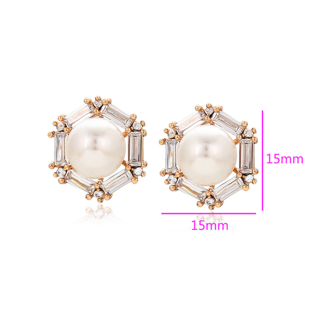 Pendientes de Aleación Bañado en Oro con Perla de cristal y Cristal Emporia® Blanco 2 