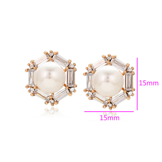 Pendientes de Aleación Bañado en Oro con Perla de cristal y Cristal Emporia® Blanco