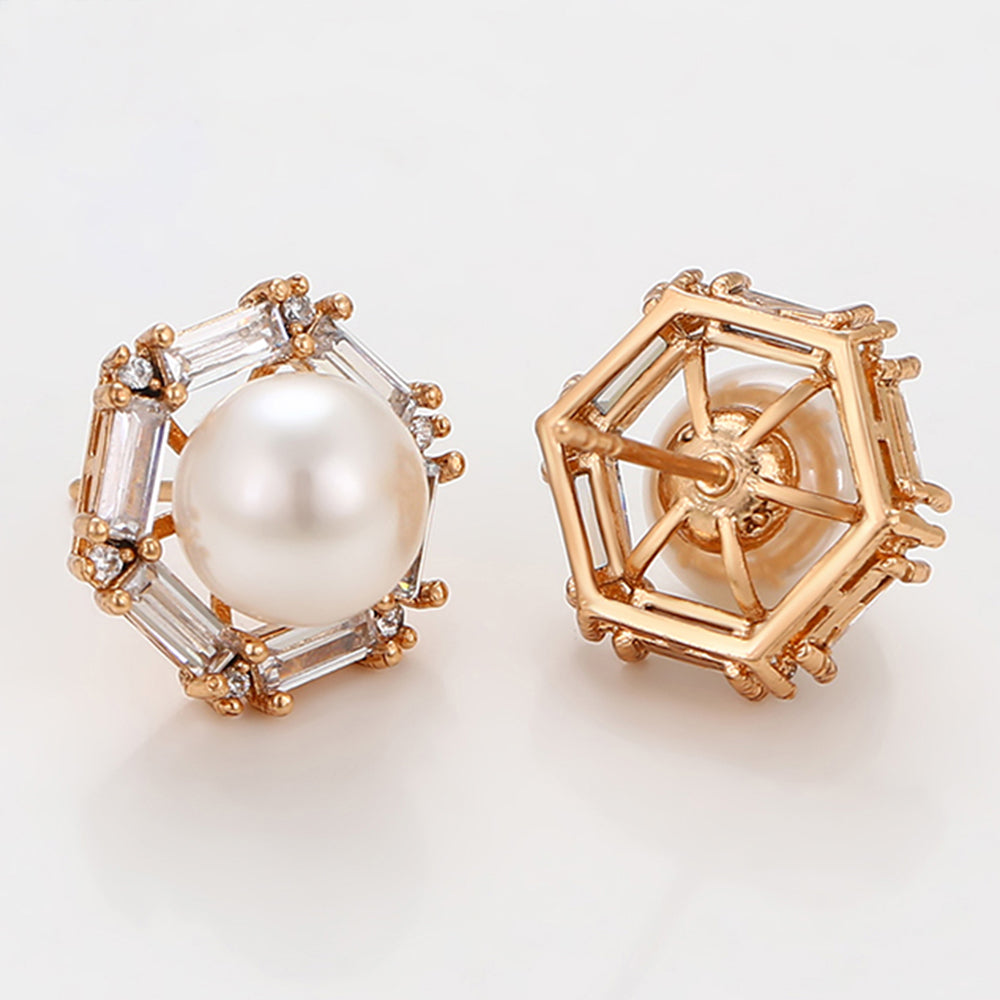 Pendientes de Aleación Bañado en Oro con Perla de cristal y Cristal Emporia® Blanco 4 