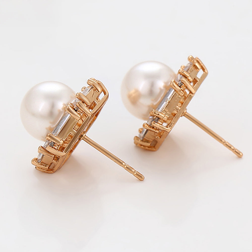Pendientes de Aleación Bañado en Oro con Perla de cristal y Cristal Emporia® Blanco 5 