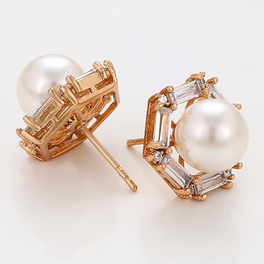 Pendientes de Aleación Bañado en Oro con Perla de cristal y Cristal Emporia® Blanco 6 