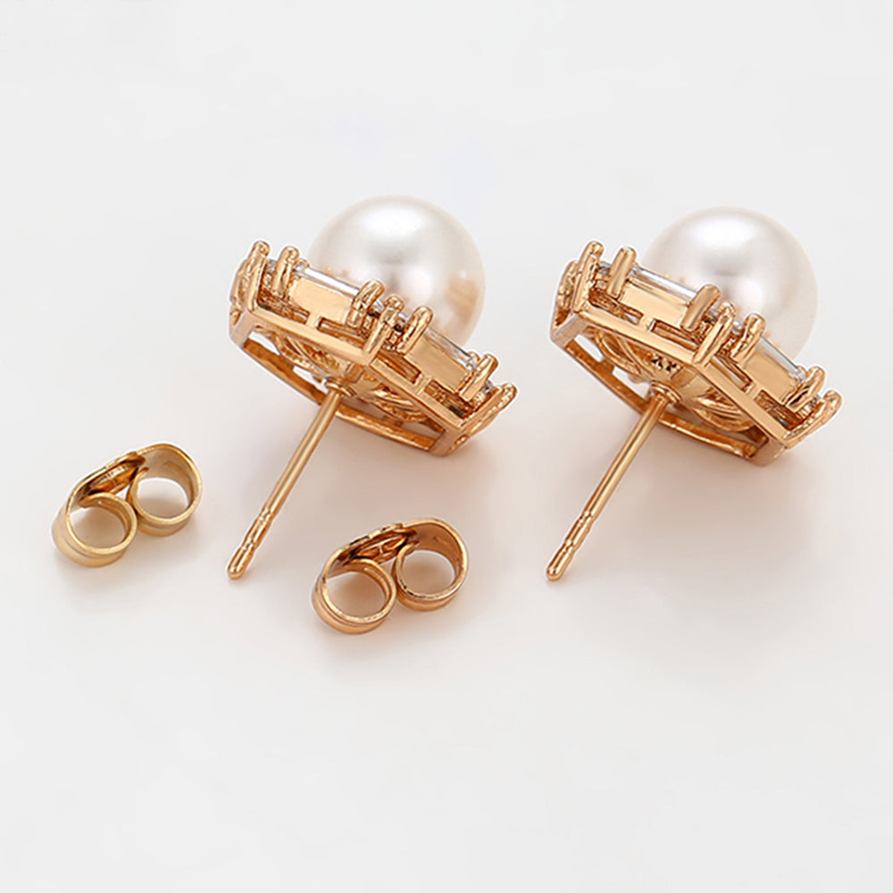 Pendientes de Aleación Bañado en Oro con Perla de cristal y Cristal Emporia® Blanco 7 