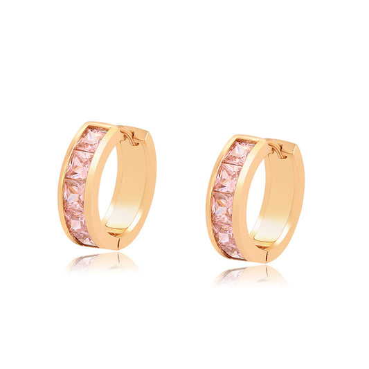 Pendientes de Aleación Bañado en Oro con Cristal Emporia® Rosa