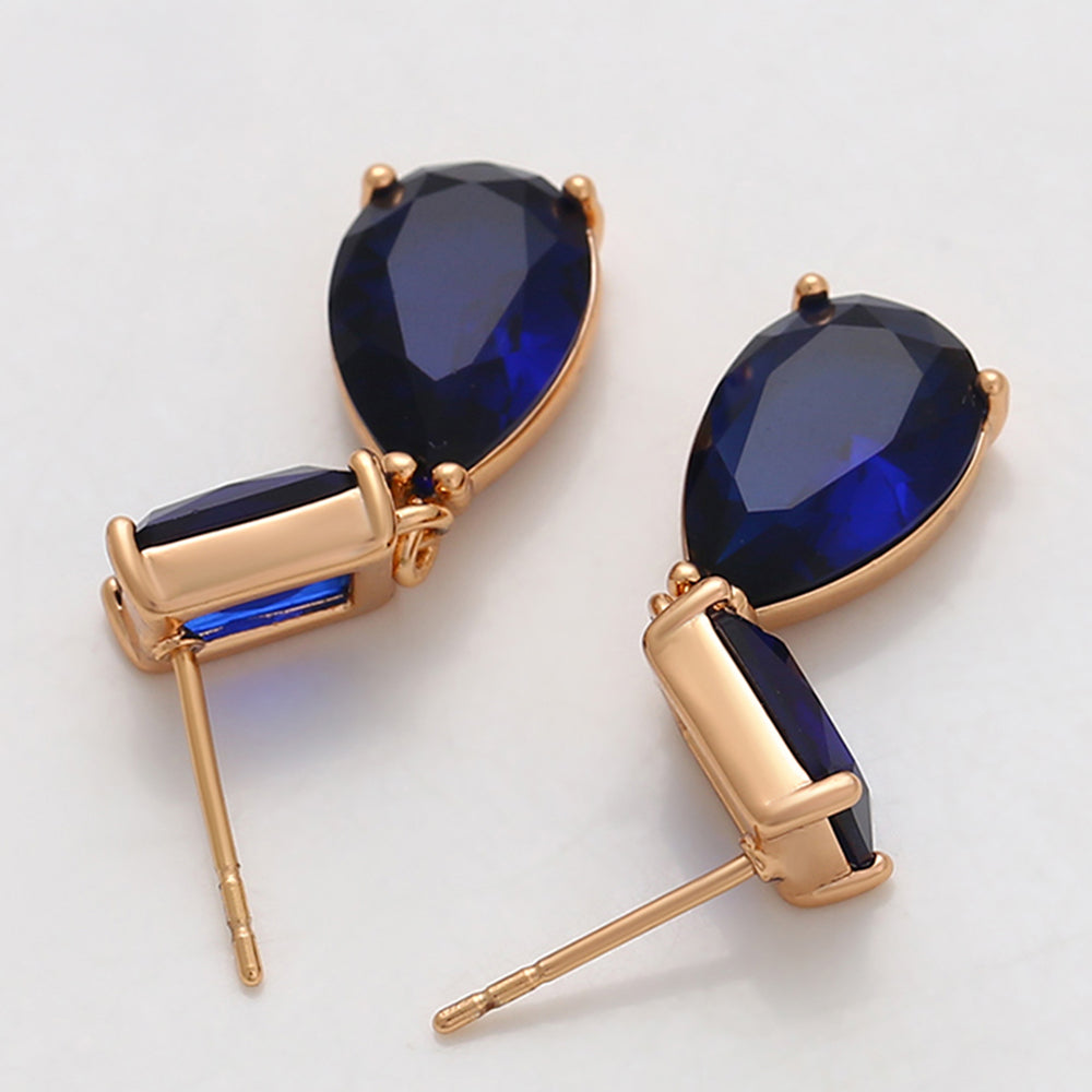 Pendientes de Aleación Bañado en Oro con Cristal Emporia® Azul 3 