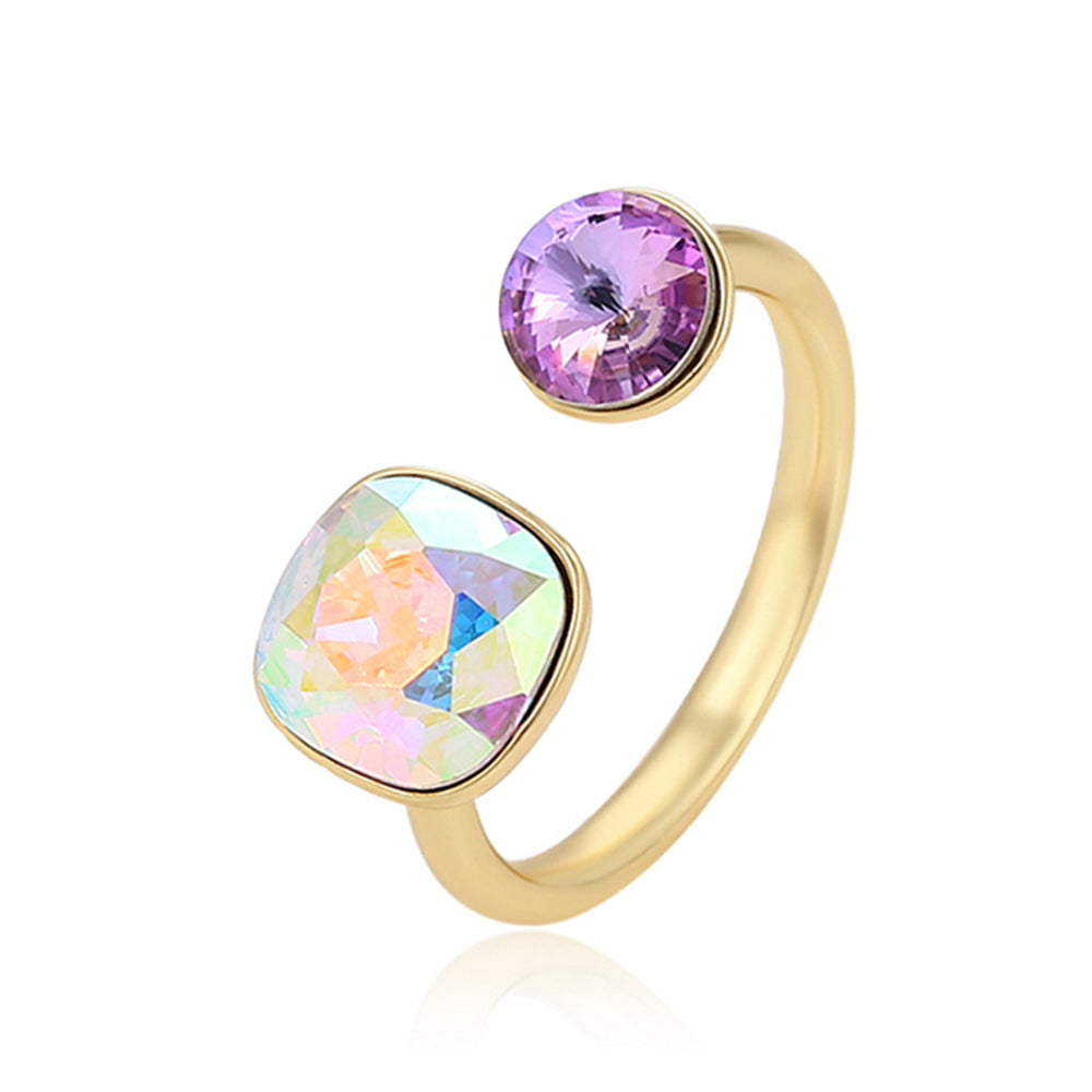 Anillo de Aleación Bañado en Oro con Cristal Emporia® Púrpura y Cristal Emporia® Blanco 1 