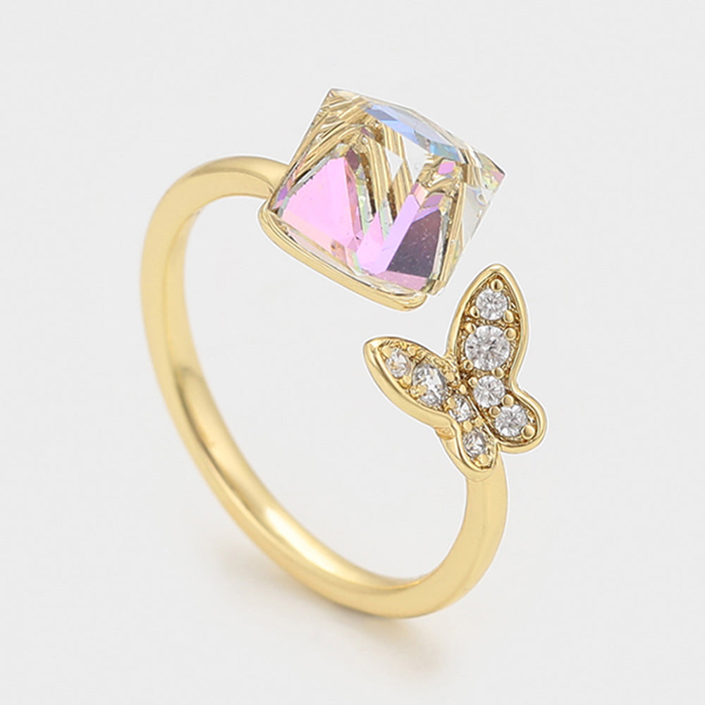 Anillo de Aleación Bañado en Oro con Cristal Emporia® Blanco 3 