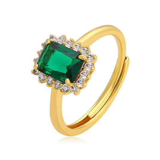 Anillo de Aleación Bañado en Oro con Cristal Emporia® Verde y Cristal Emporia® Blanco