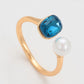 Anillo de Aleación Bañado en Oro con Perla de cristal y Cristal Emporia® Azul