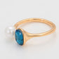 Anillo de Aleación Bañado en Oro con Perla de cristal y Cristal Emporia® Azul