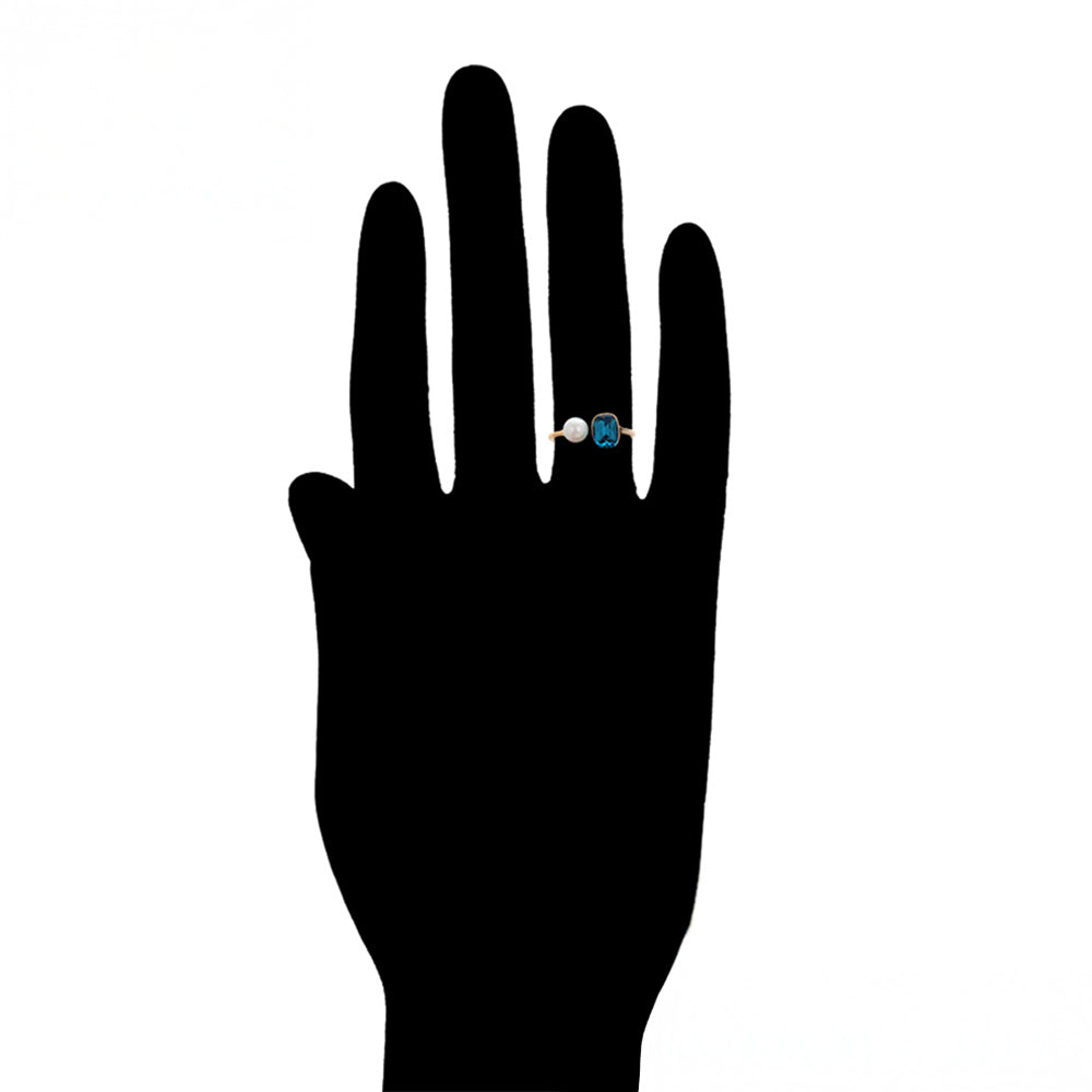 Anillo de Aleación Bañado en Oro con Perla de cristal y Cristal Emporia® Azul 8 