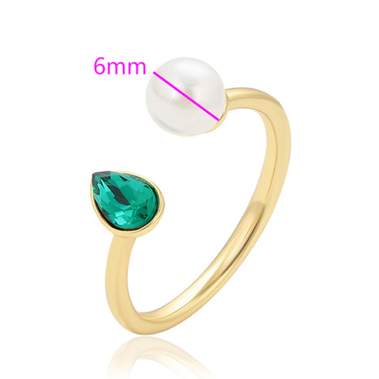Anillo de Aleación Bañado en Oro con Perla de cristal y Cristal Emporia® Verde