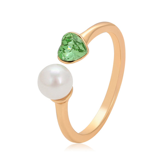 Anillo de Aleación Bañado en Oro con Perla de cristal y Cristal Emporia® Verde