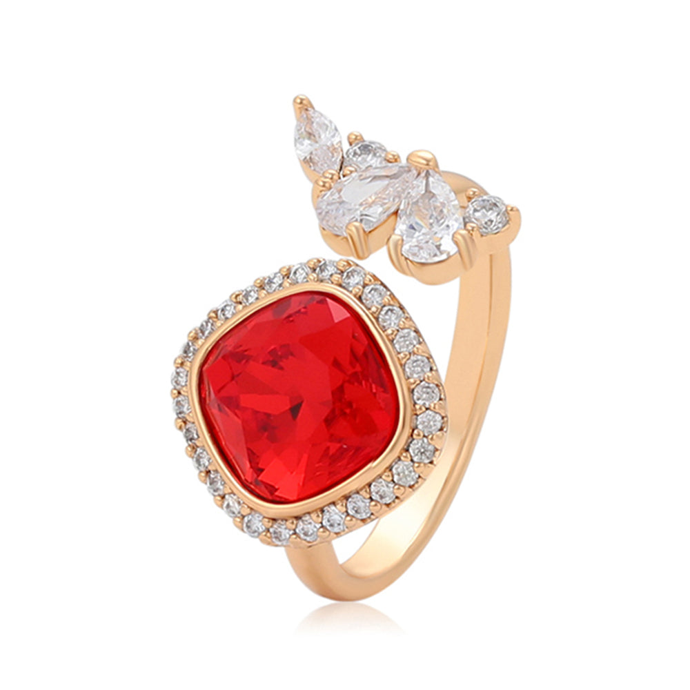 Anillo de Aleación Bañado en Oro con Cristal Emporia® Rojo y Cristal Emporia® Blanco 1 