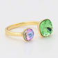 Anillo de Aleación Bañado en Oro con Cristal Emporia® Verde y Cristal Emporia® Púrpura