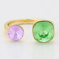 Anillo de Aleación Bañado en Oro con Cristal Emporia® Verde y Cristal Emporia® Púrpura