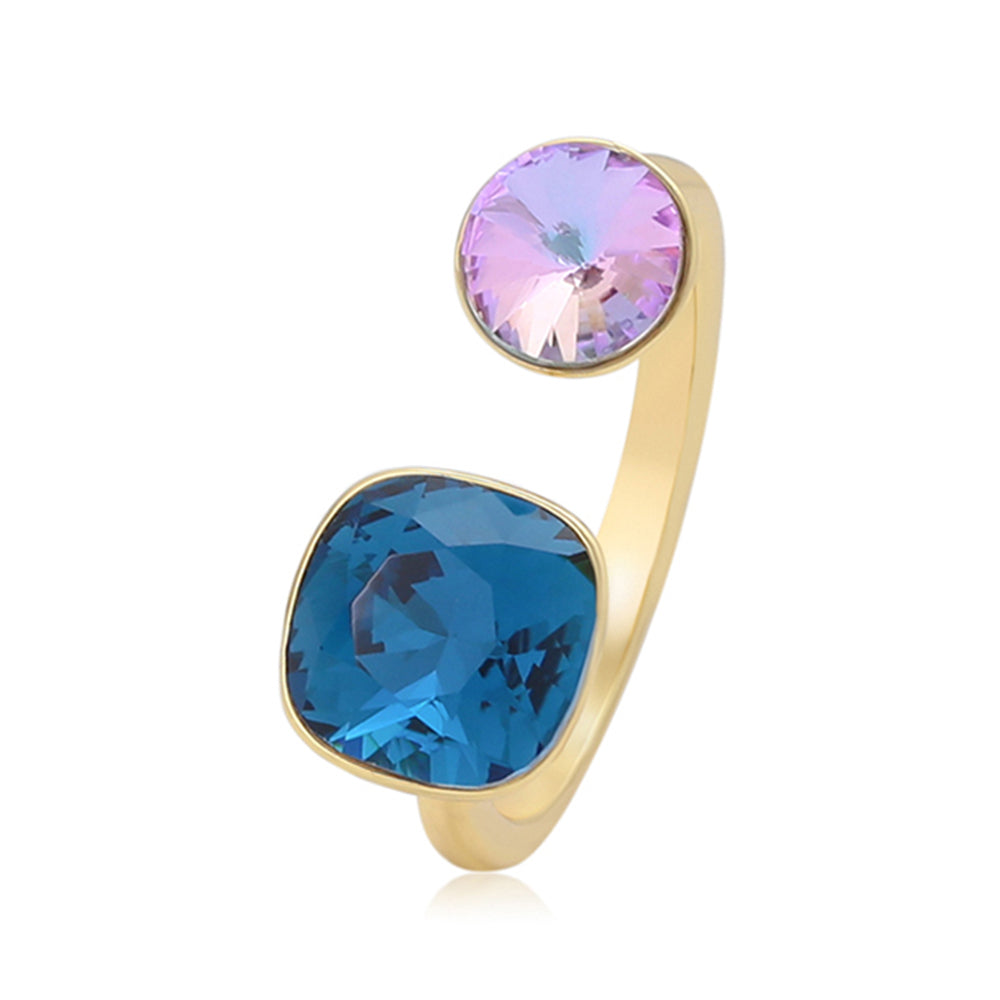 Anillo de Aleación Bañado en Oro con Cristal Emporia® Púrpura y Cristal Emporia® Azul 1 