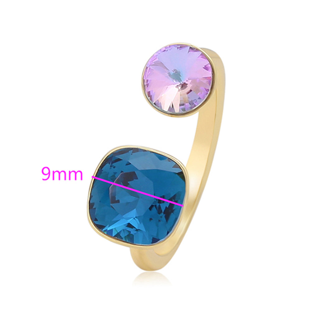 Anillo de Aleación Bañado en Oro con Cristal Emporia® Púrpura y Cristal Emporia® Azul 2 