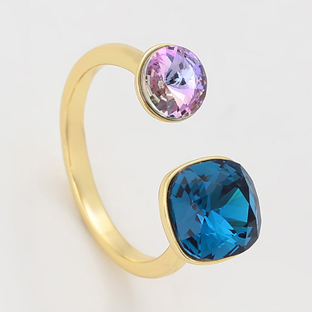 Anillo de Aleación Bañado en Oro con Cristal Emporia® Púrpura y Cristal Emporia® Azul 3 