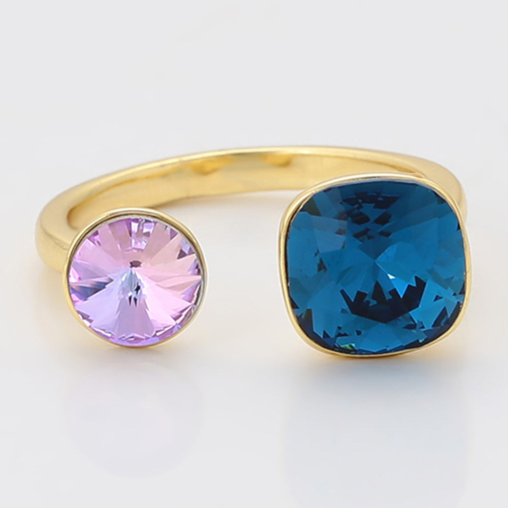 Anillo de Aleación Bañado en Oro con Cristal Emporia® Púrpura y Cristal Emporia® Azul 5 