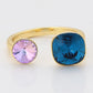Anillo de Aleación Bañado en Oro con Cristal Emporia® Púrpura y Cristal Emporia® Azul