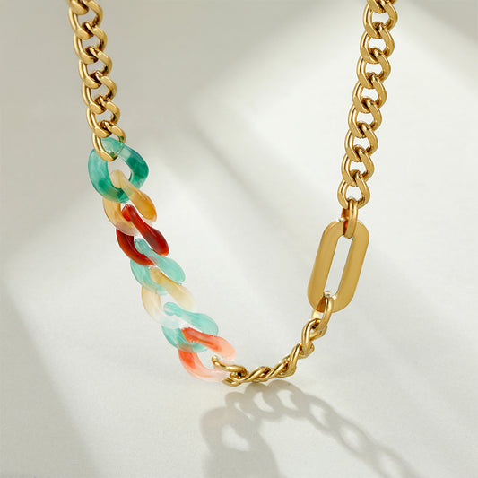 Collar de Aleación Bañado en Oro con Cristal Emporia® Rojo y Cristal Emporia® Azul
