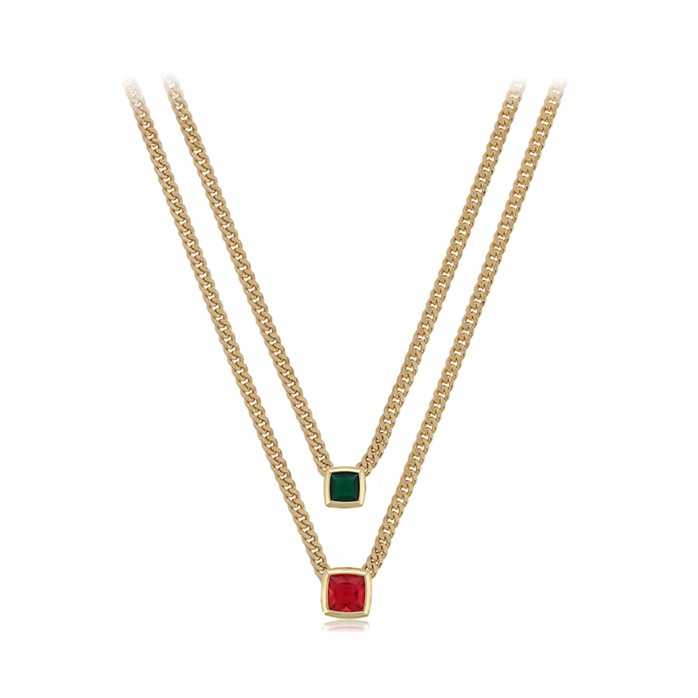 Collar de Aleación Bañado en Oro con Cristal Emporia® Rojo y Cristal Emporia® Verde 2 