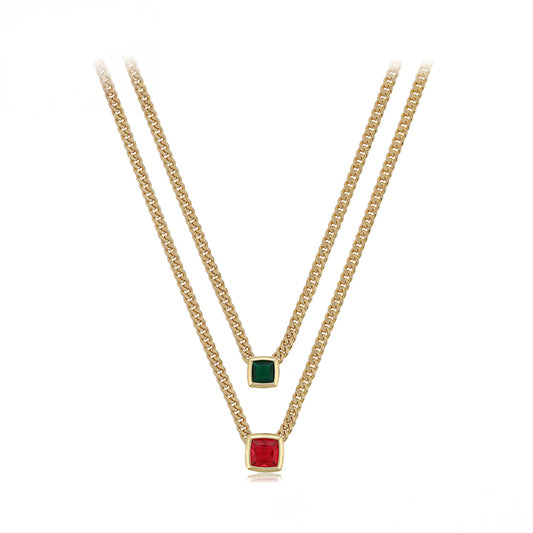 Collar de Aleación Bañado en Oro con Cristal Emporia® Rojo y Cristal Emporia® Verde