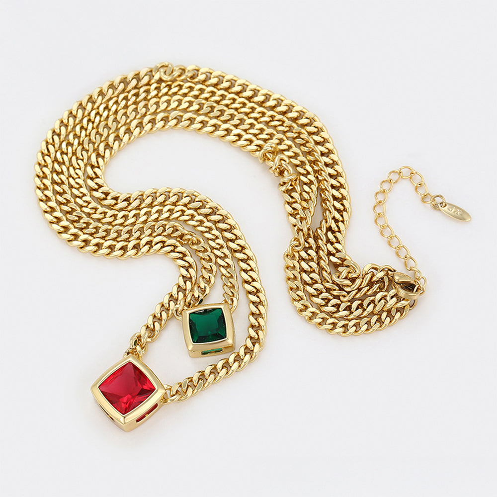 Collar de Aleación Bañado en Oro con Cristal Emporia® Rojo y Cristal Emporia® Verde