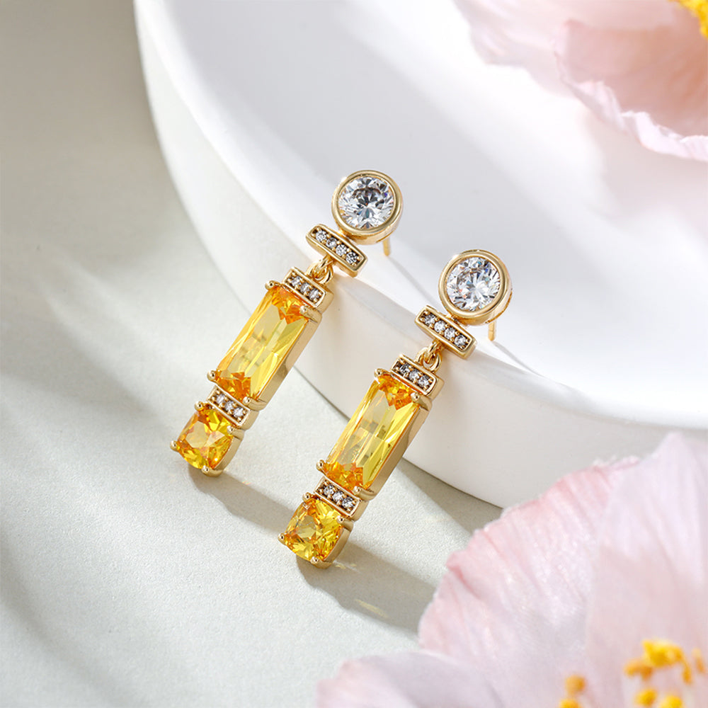 Pendientes de Aleación Bañado en Oro con Cristal Emporia® Amarillo y Cristal Emporia® Blanco 1 
