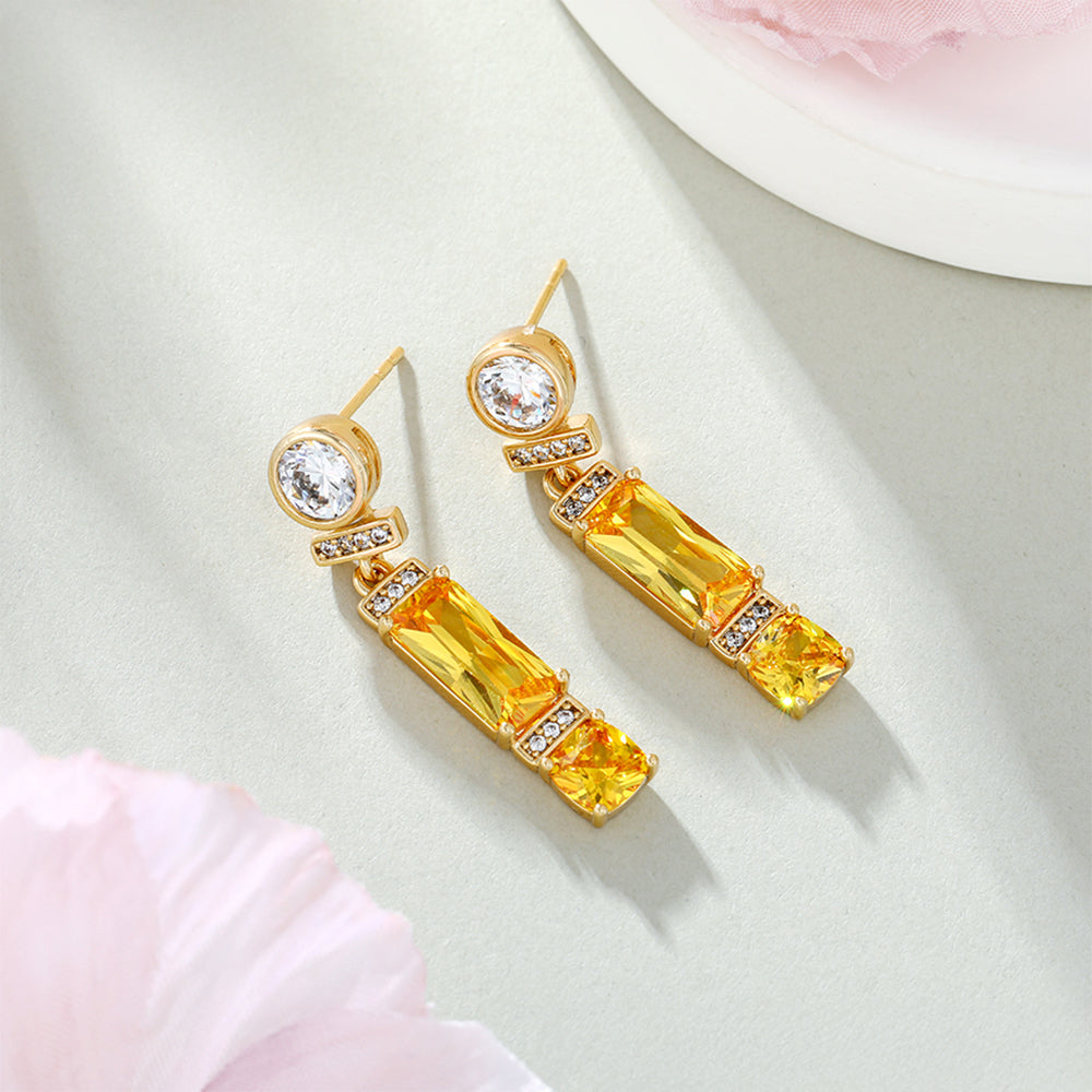 Pendientes de Aleación Bañado en Oro con Cristal Emporia® Amarillo y Cristal Emporia® Blanco 4 