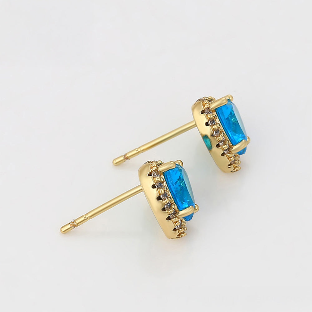 Pendientes de Aleación Bañado en Oro con Cristal Emporia® Azul 7 