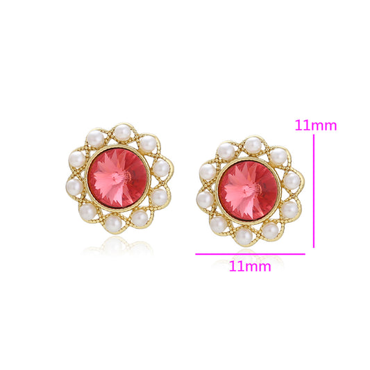 Pendientes de Aleación Bañado en Oro con Cristal Emporia® Rojo y Perla de cristal