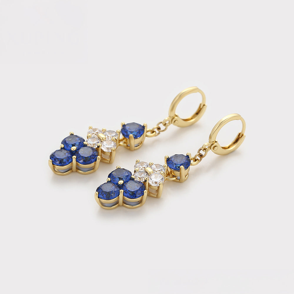 Pendientes de Aleación Bañado en Oro con Cristal Emporia® Azul y Cristal Emporia® Blanco