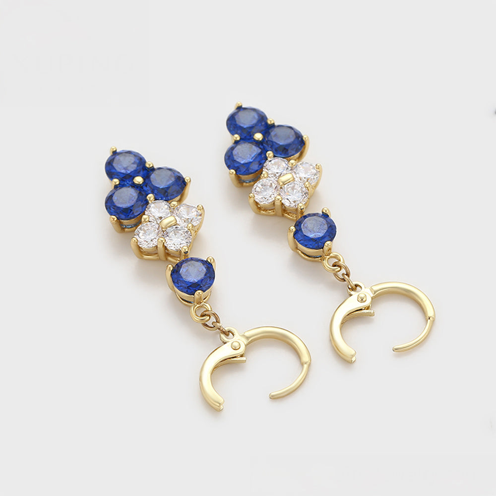Pendientes de Aleación Bañado en Oro con Cristal Emporia® Azul y Cristal Emporia® Blanco