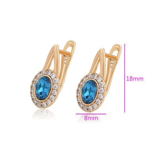 Pendientes de Aleación Bañado en Oro con Cristal Emporia® Azul y Cristal Emporia® Blanco