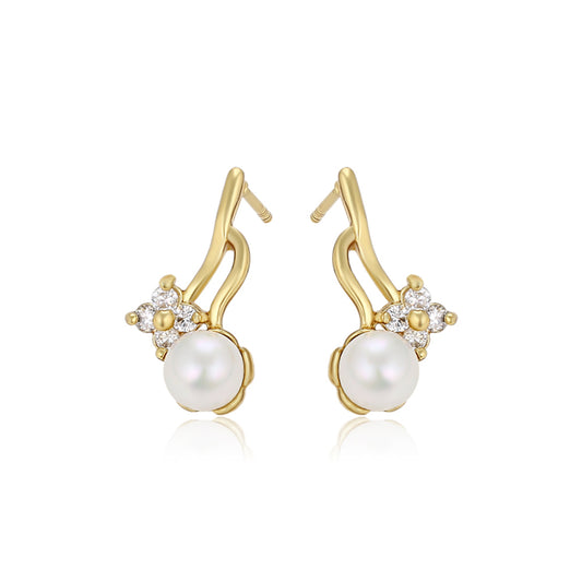 Pendientes de Aleación Bañado en Oro con Perla de cristal y Cristal Emporia® Blanco