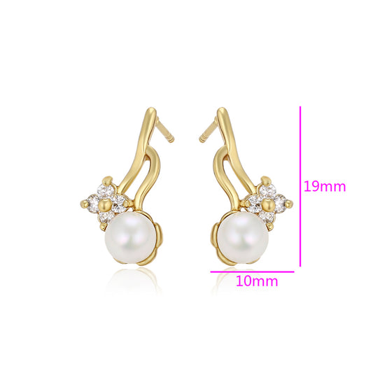 Pendientes de Aleación Bañado en Oro con Perla de cristal y Cristal Emporia® Blanco