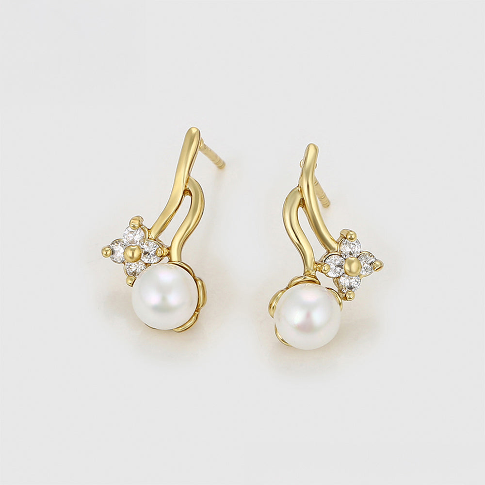 Pendientes de Aleación Bañado en Oro con Perla de cristal y Cristal Emporia® Blanco 5 