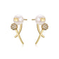 Pendientes de Aleación Bañado en Oro con Perla de cristal y Cristal Emporia® Blanco