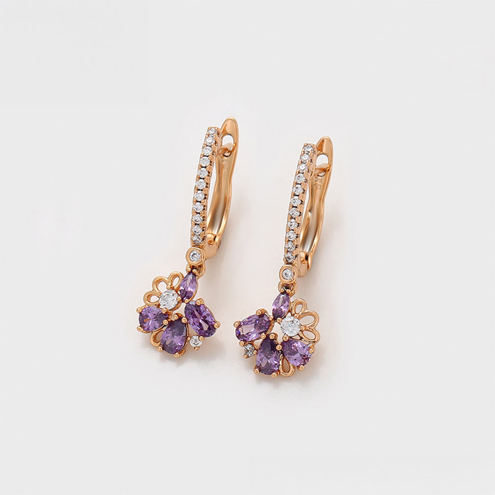 Pendientes de Aleación Bañado en Oro con Cristal Emporia® Púrpura y Cristal Emporia® Blanco 4 