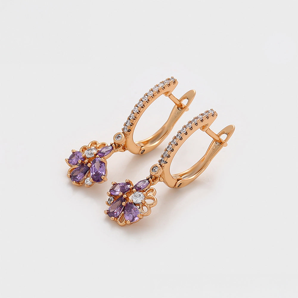 Pendientes de Aleación Bañado en Oro con Cristal Emporia® Púrpura y Cristal Emporia® Blanco