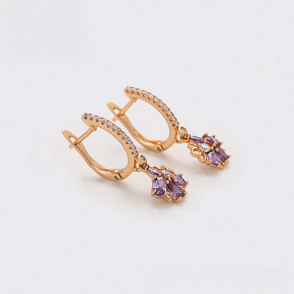 Pendientes de Aleación Bañado en Oro con Cristal Emporia® Púrpura y Cristal Emporia® Blanco